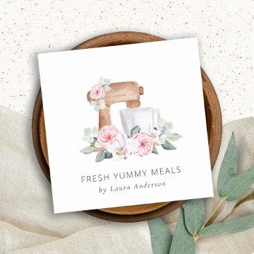 cute blush pink floral cake mixer bakery catering square business invitations