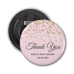 Small Cute Blush Pink Gold Glitter Thank You Baby Shower Bottle Opener Front View