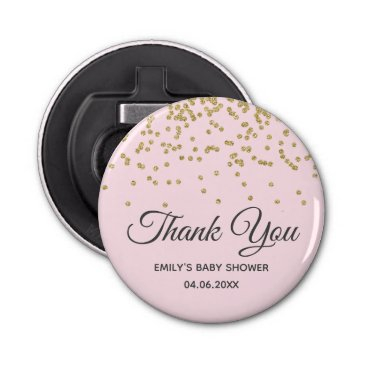 cute blush pink gold glitter thank you baby shower bottle opener