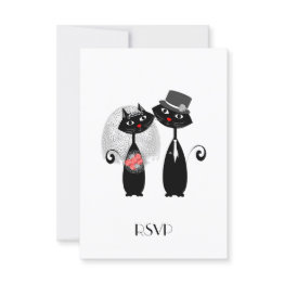 Small Cute Bride | Groom Wedding Cats Personalized Rsvp Front View