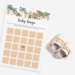 Small Cute Camel Desert Them Baby Shower Bingo Game Invitations Front View