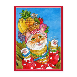Small Cute Carmen Miranda Cat Fantasy Postinvitations Front View
