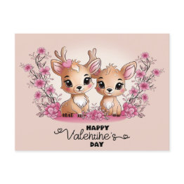 Small Cute Cartoon Bambi Lovers Hearts Valentine’s Day Postinvitations Front View