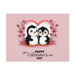 Small Cute Cartoon Penguin Lovers Heart Valentine’s Day Postinvitations Front View