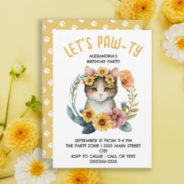 cute cat kitten little girl's birthday party invitation