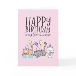 Small Cute Cat Lover Kittens Party Hat Funny Birthday Invitations Front View