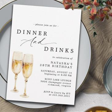 cute champagne | modern elegant birthday dinner invitation
