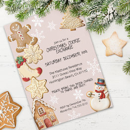 Small Cute Christmas Cookie Exchange Party Invitation Front View