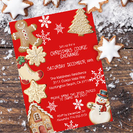 Small Cute Christmas Cookie Exchange Party Invitation Front View
