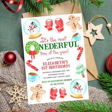 cute christmas most onederful first birthday invitation
