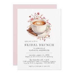 Small Cute Coffee | Pink Floral Bridal Shower Brunch Invitation Front View