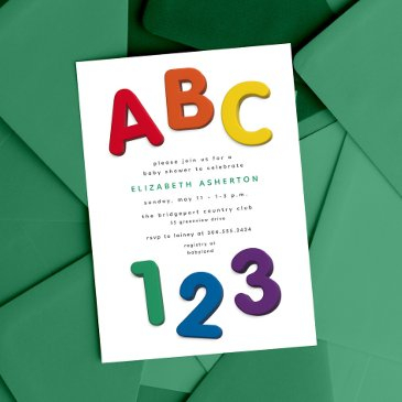 cute colorful abc 123 neutral baby shower invitation