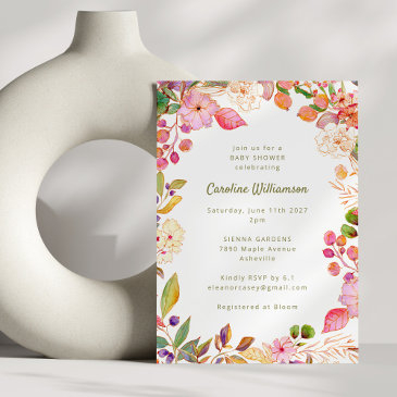 cute colorful boho watercolor floral baby shower invitation