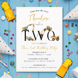 Small Cute Construction Dump Truck 2nd Birthday Party Invitation Front View