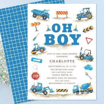 cute construction truck baby shower invitation