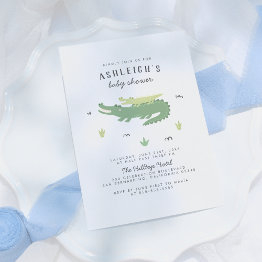 Small Cute Crocodile | Modern Baby Boy Baby Shower Invitation Front View