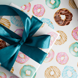 Small Cute Desert Sweet Donuts Illustration Pattern Wrapping Paper Front View