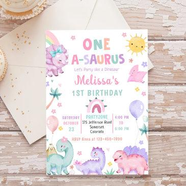 cute dinosaur one-a-saurus 1st birthday party invitation