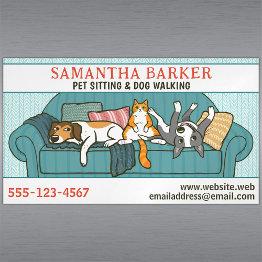 Small Cute Dogs And Cat Pet Sitting Animal Care Funny Business Invitations Magnet Front View
