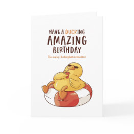 Small Cute Duck Pun Ducking Amazing Funny Birthday Invitations Front View