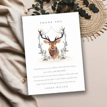 cute dusky deer floral crest any age birthday thank you invitations