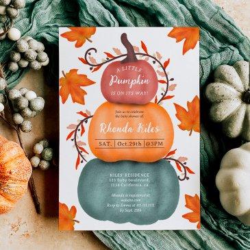 cute fall orange blue pumpkins baby shower invitation