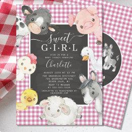 Small Cute Farm Animals Shower Invitation Front View