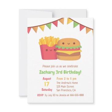 cute fast food fries and burger birthday party invitation