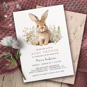 cute floral bunny | rabbit spring baby shower invitation
