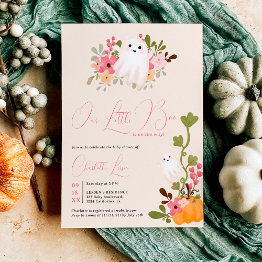 Small Cute Floral Ghost Pumpkin Little Boo Baby Shower Invitation Front View