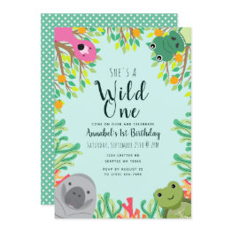Small Cute Florida Animals Wild One Kids Birthday Invitation Front View