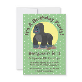 Small Cute Funny Big Gorilla Cartoon Illustration Invitation Front View