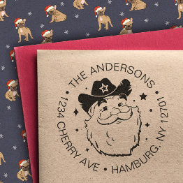 Small Cute Funny Texas Cowboy Santa Claus Christmas Rubber Stamp Front View