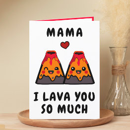 Small Cute Funny Volcano Lava Mom Mother Happy Birthday Thank You Invitations Front View