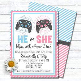 Small Cute Gamer Baby Gender Reveal Invitation Front View