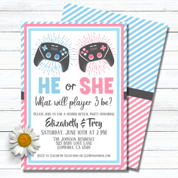 cute gamer baby gender reveal invitation