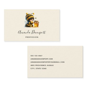 cute girl in bee costume with honey business invitations