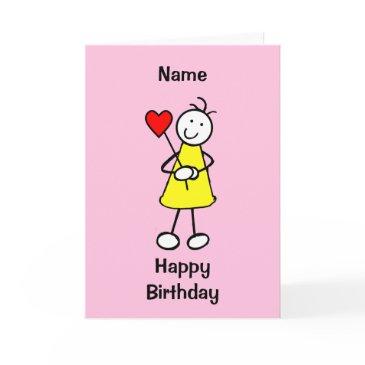 cute girl with heart cartoon birthday invitations