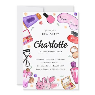 cute glam makeup girls pajama slumber spa birthday invitation