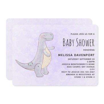 cute gray dinosaur toy watercolor baby shower invitation