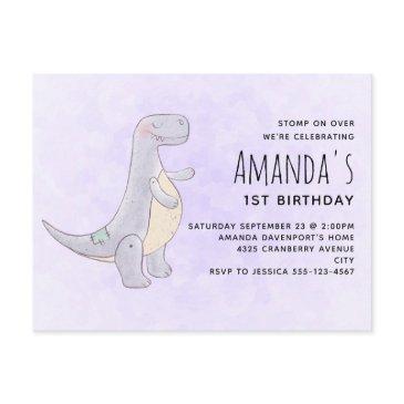 cute gray dinosaur toy watercolor birthday invitation postinvitations