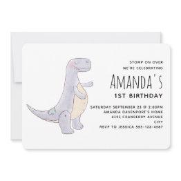 Small Cute Gray Tyrannosaurus Rex Dinosaur Toy Birthday Invitation Front View