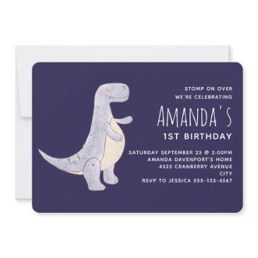 cute gray tyrannosaurus rex dinosaur toy invitation