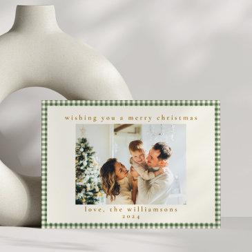 cute green gingham plaid custom photo christmas holiday invitations