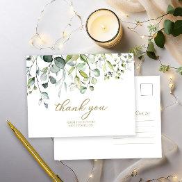 Small Cute Greenery Eucalyptus Bridal Shower Thank You Postinvitations Front View