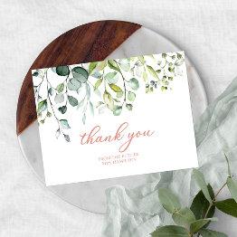 Small Cute Greenery Eucalyptus Bridal Shower Thank You Postinvitations Front View