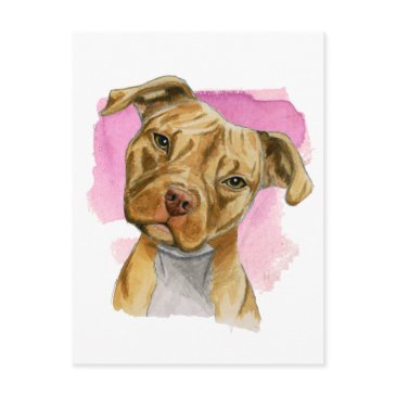 cute head tilt pit bull dog watercolor painting postinvitations