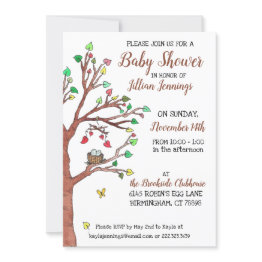 Small Cute Heart Leaves And Bird Nest Baby Shower Invitation Front View