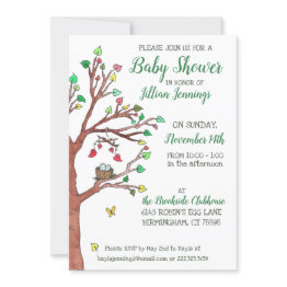 Small Cute Heart Leaves And Bird Nest Baby Shower Invitation Front View