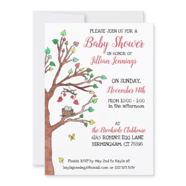 cute heart leaves and bird nest baby shower invitation